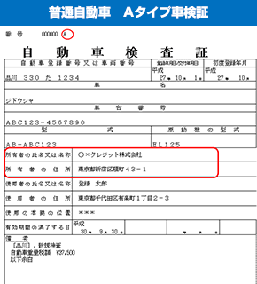 普通自動車　Ａタイプ車検証